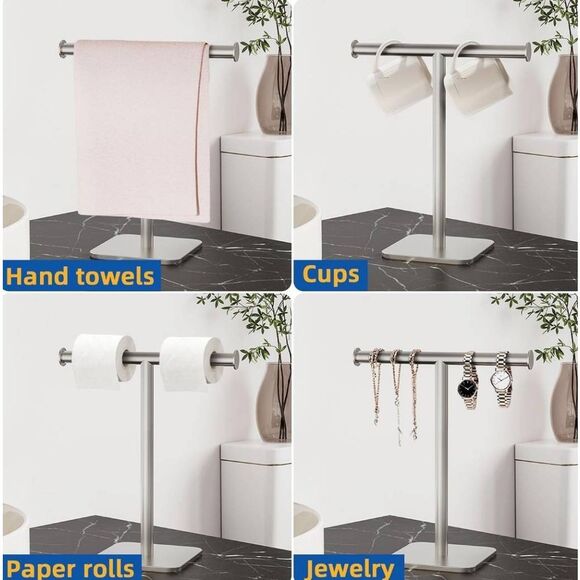 T-Shape Hand Towel Holder Weighted Base Towel Rack, Countertop Towel Holder NEW! - Picture 8 of 9
